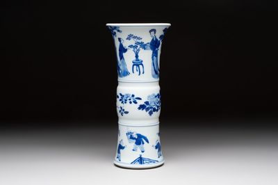 A Chinese blue and white 'Long Eliza and playing boys' 'gu' vase, Kangxi