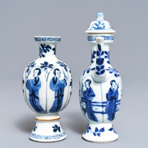 A Chinese blue and white 'Long Eliza' jug and a vase, Kangxi — 照片 3