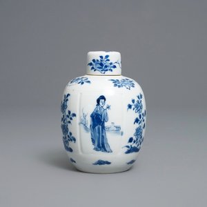 A Chinese blue and white 'Long Eliza' tea caddy and cover, Kangxi — photo 2