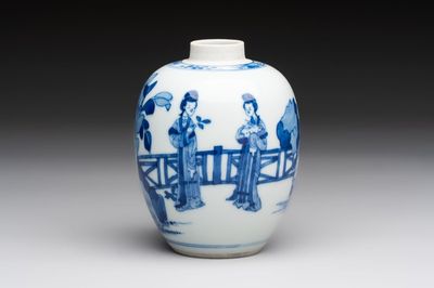 A Chinese blue and white 'Long Eliza' tea caddy, Kangxi