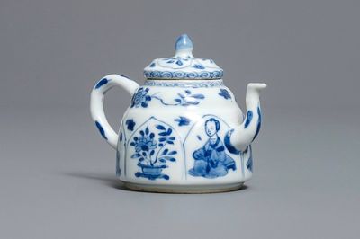 A Chinese blue and white 'Long Eliza' teapot, Yu mark, Kangxi