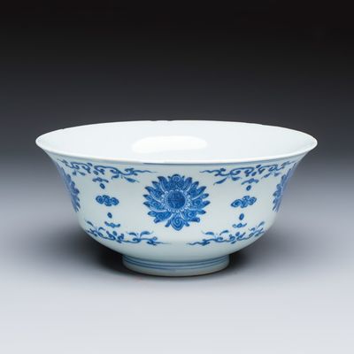 A Chinese blue and white 'Lotus' bowl, Qianlong mark and of the period