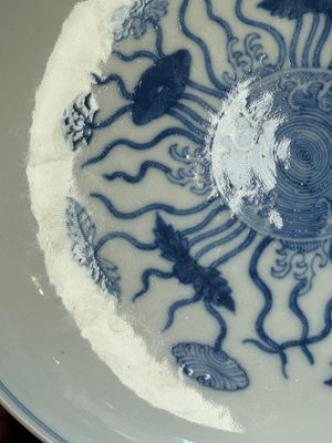 A Chinese blue and white 'lotus pond' plate, Qianlong mark, 19/20th C. — 照片 5