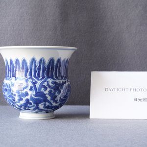 A Chinese blue and white 'lotus scroll' spittoon or zhadou, Kangxi — 照片 9