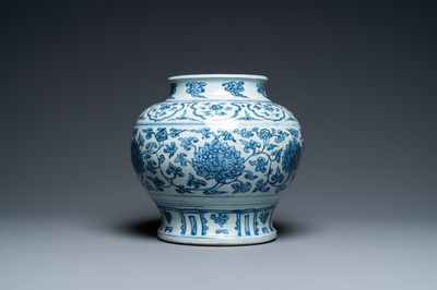 A Chinese blue and white 'lotus scroll' vase, Hongzhi