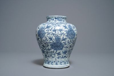 A Chinese blue and white 'lotus scroll' vase, Jiajing