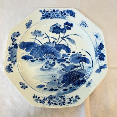A Chinese blue and white 'Mandarin Duck' dish and a crackle-glazed dish — photo 1