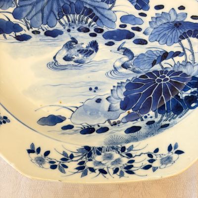 A Chinese blue and white 'Mandarin Duck' dish and a crackle-glazed dish — photo 3