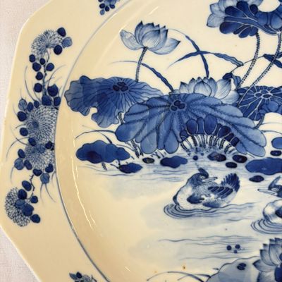 A Chinese blue and white 'Mandarin Duck' dish and a crackle-glazed dish — photo 4