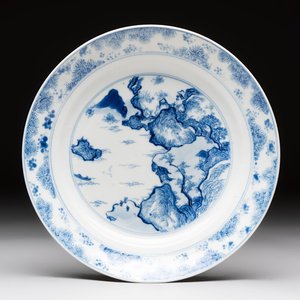 A Chinese blue and white 'Master of the Rocks' plate, Chenghua mark, Kangxi — photo 1