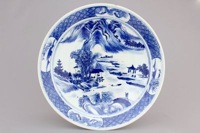 A Chinese blue and white "Master of the Rocks" style dish, 19th C.