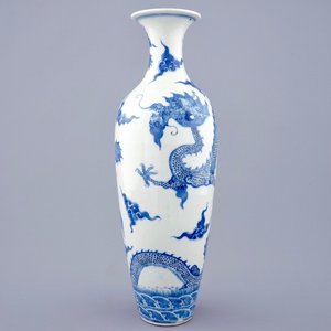A Chinese blue and white meiping dragon vase, Kangxi mark, 19th C. — 照片 1