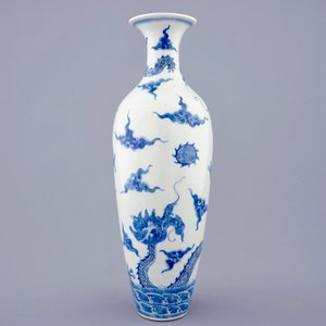 A Chinese blue and white meiping dragon vase, Kangxi mark, 19th C. — 照片 2