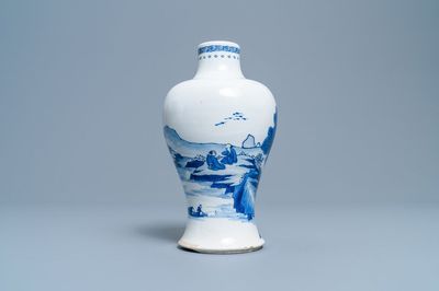 A Chinese blue and white meiping vase with figures in a landscape, Kangxi