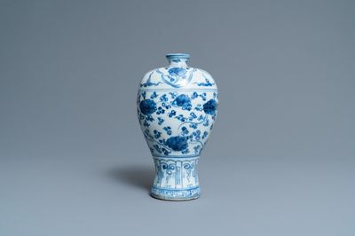 A Chinese blue and white 'meiping' vase with floral scrolls, Ming