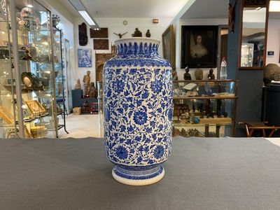 A Chinese blue and white Ming-style 'lotus scroll' vase, Qianlong mark but probably later — photo 1