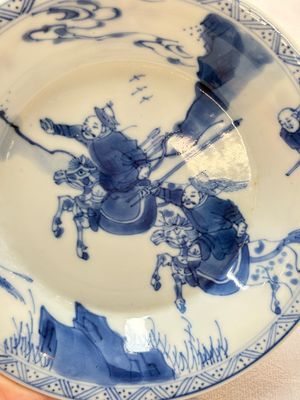 A Chinese blue and white 'Mongolian hunting' cup and saucer, jade mark, Kangxi — photo 10