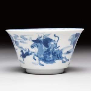A Chinese blue and white 'Mongolian hunting' cup and saucer, jade mark, Kangxi — photo 5