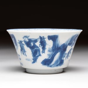 A Chinese blue and white 'Mongolian hunting' cup and saucer, jade mark, Kangxi — photo 7