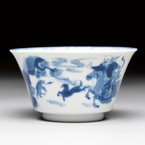 A Chinese blue and white 'Mongolian hunting' cup and saucer, jade mark, Kangxi — photo 8