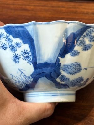 A Chinese blue and white 'Mongolian hunting scene' bowl, Chenghua mark, Kangxi — photo 11