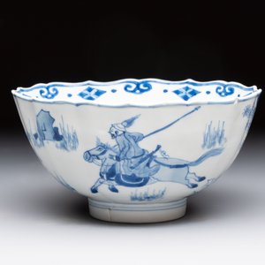 A Chinese blue and white 'Mongolian hunting scene' bowl, Chenghua mark, Kangxi — photo 2