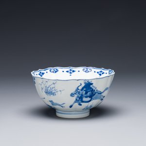 A Chinese blue and white 'Mongolian hunting scene' bowl, Chenghua mark, Kangxi — 照片 3