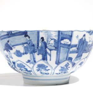 A Chinese blue and white moulded lotus-shaped bowl, Xuande mark, Kangxi — photo 4