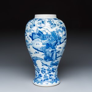 A Chinese blue and white moulded vase with landscape and flower panels — photo 2
