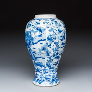 A Chinese blue and white moulded vase with landscape and flower panels — photo 3