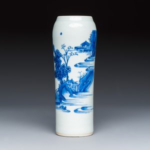 A Chinese blue and white 'Mountainous Landscape' sleeve vase — photo 1