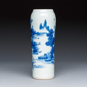A Chinese blue and white 'Mountainous Landscape' sleeve vase — photo 4