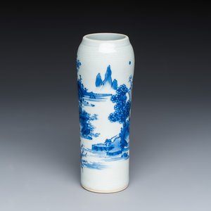 A Chinese blue and white 'Mountainous Landscape' sleeve vase — photo 5