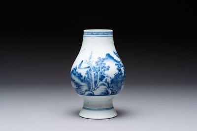 A Chinese blue and white 'mountainous landscape' vase, Yongzheng mark and of the period