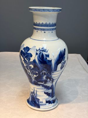 A Chinese blue and white 'Mountainous Riverscape' baluster vase, Kangxi — photo 1