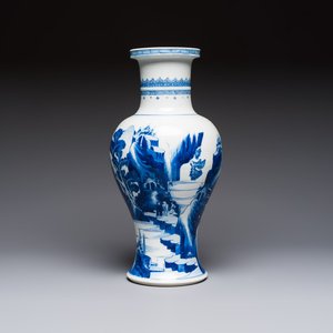 A Chinese blue and white 'Mountainous Riverscape' baluster vase, Kangxi — photo 1