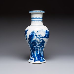 A Chinese blue and white 'Mountainous Riverscape' baluster vase, Kangxi — photo 2