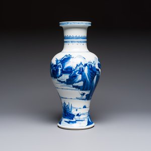 A Chinese blue and white 'Mountainous Riverscape' baluster vase, Kangxi — photo 3