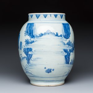 A Chinese blue and white 'Mountainous Riverscape' jar — photo 3