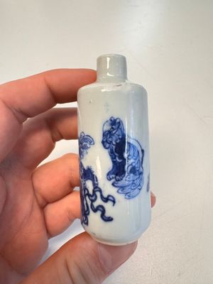 A Chinese blue and white 'Mythical Animals' snuff bottle and a 'Buddhist Lions' snuff bottle — photo 2