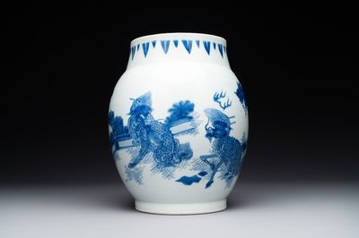 A Chinese blue and white 'mythical animals' vase, Transitional period