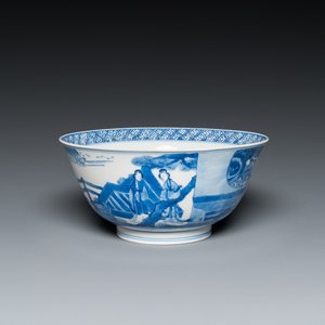 A Chinese blue and white 'narrative subject' bowl, Kangxi mark and of the period — photo 1