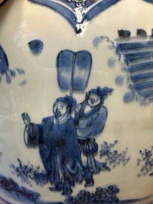 A Chinese blue and white octagonal 'Jia Guan Jin Jue 加官晉爵' vase, Transitional period — 照片 7