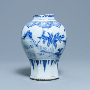 A Chinese blue and white octagonal vase, Transitional period — photo 3