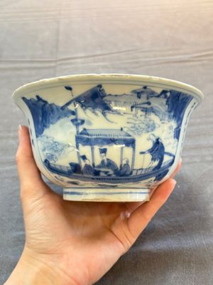 A Chinese blue and white 'Ode to the Red Cliff' bowl and a bowl with floral design, Yongle and Chenghua mark, Transitional period — 照片 8