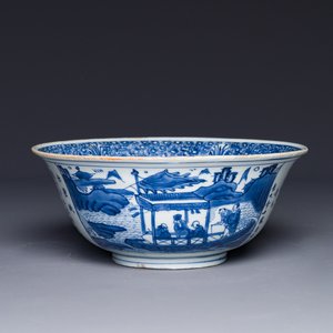 A Chinese blue and white 'Ode to the Red Cliff' bowl, Transitional period — 照片 1