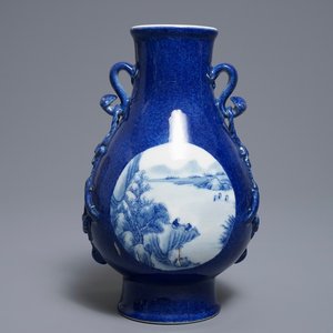 A Chinese blue and white on powder blue ground hu vase, Qianlong mark, 19/20th C. — photo 1