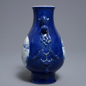 A Chinese blue and white on powder blue ground hu vase, Qianlong mark, 19/20th C. — photo 4