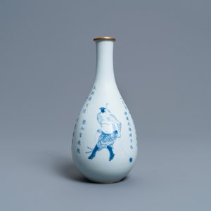 A Chinese blue and white pear-shaped 'Shuihu Zhuan' vase, Shunzhi/Kangxi — 照片 2
