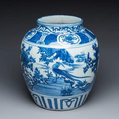 A Chinese blue and white 'Pheasant' jar, Wanli